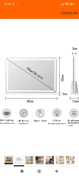 Espejo Hollywood 80x55cm con USB