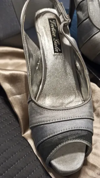 Bolso y zapatos de fiesta plateados