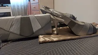 Bolso y zapatos de fiesta plateados