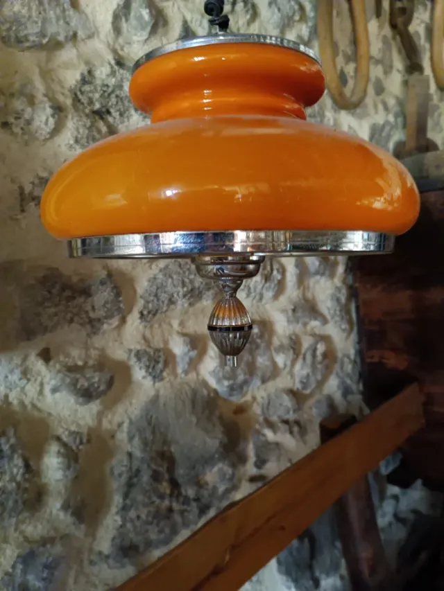 Lámpara Vintage Naranja Murano Cristal Metal