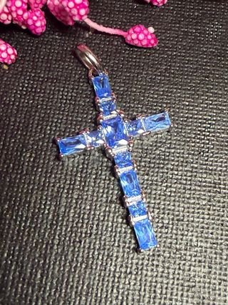 Colgante Cruz Plata 925 Aguamarina Real