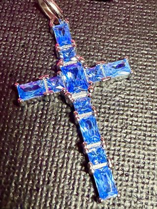 Colgante Cruz Plata 925 Aguamarina Real