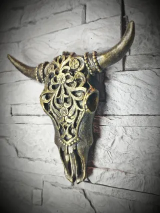 Scultura Murale Teschio Bufalo Gold