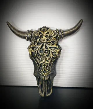 Scultura Murale Teschio Bufalo Gold