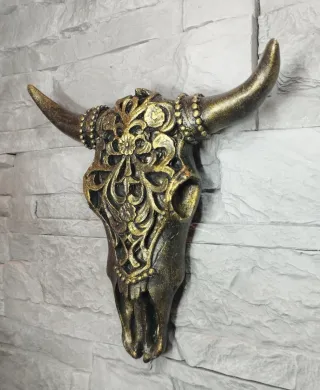 Scultura Murale Teschio Bufalo Gold
