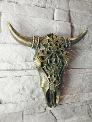Scultura Murale Teschio Bufalo Gold