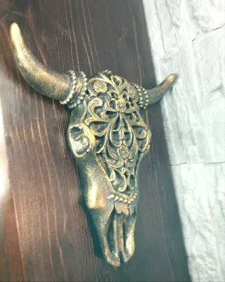 Scultura Murale Teschio Bufalo Gold