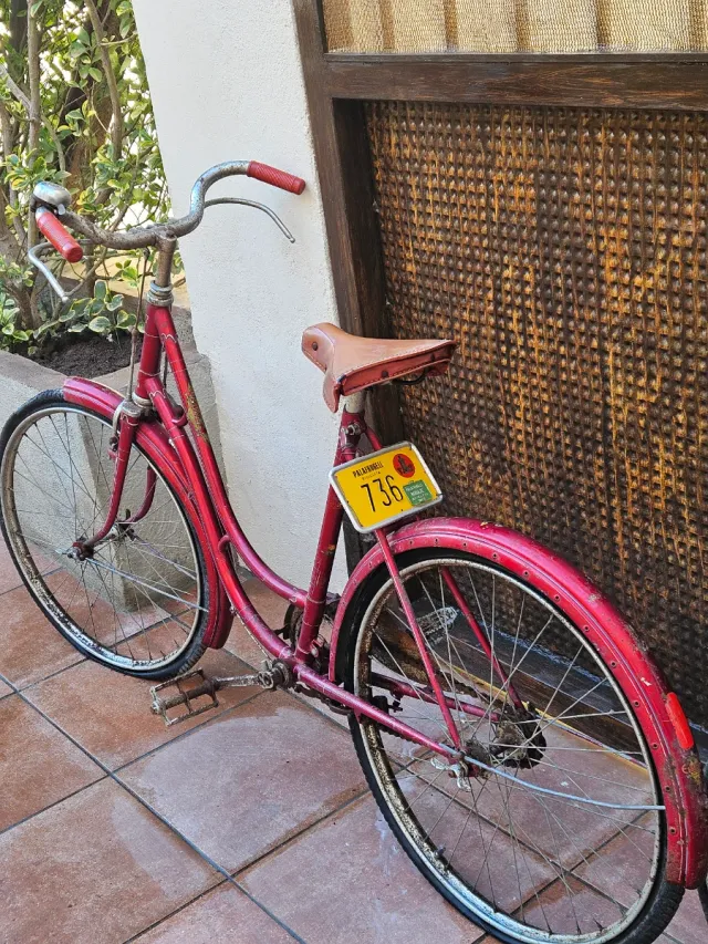 Bicicleta Clásica Roja, con matrícula.
