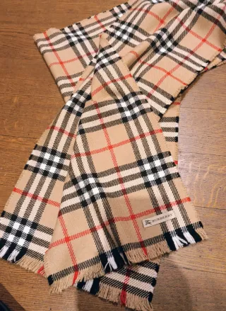 Sciarpa Burberry Lana Beige e Rossa