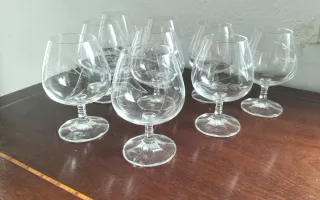 Conjunto 9 copas coñac vidrio tallado