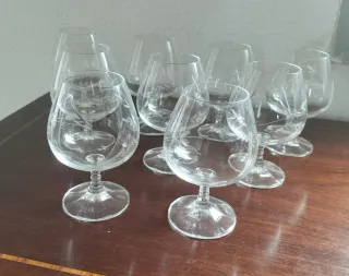 Conjunto 9 copas coñac vidrio tallado
