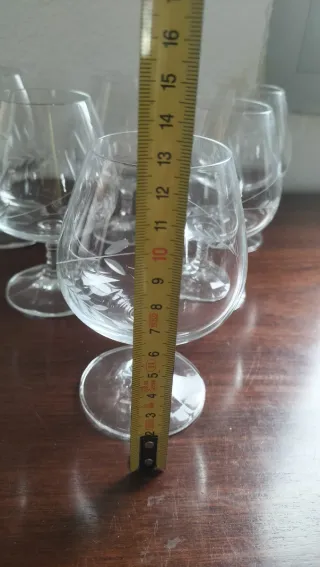 Conjunto 9 copas coñac vidrio tallado