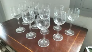 12 Copas Vino Vidrio Tallado