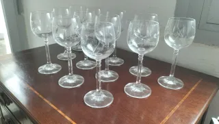 12 Copas Vino Vidrio Tallado