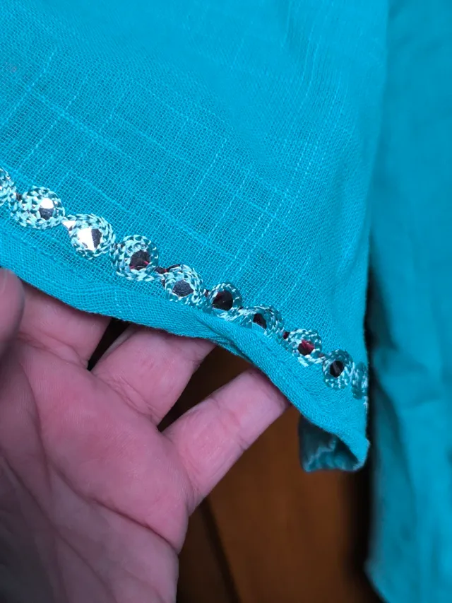 Blusa Boho LA MANO Algodón Talla Única Turquesa