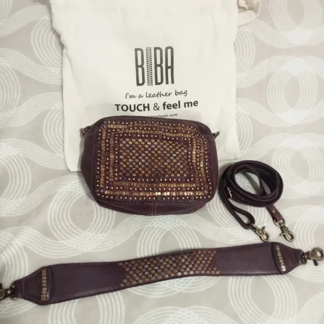 Bolso Biba Piel Tachuelas Dorado Morado