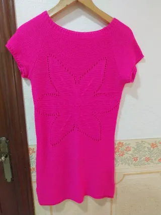 Jersey punto manga corta mariposa fucsia