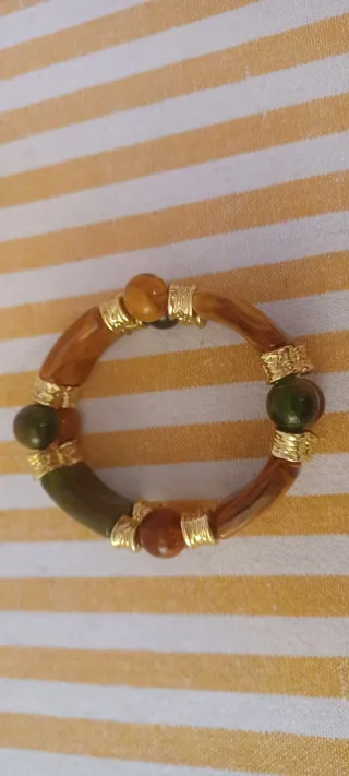 Bracciale vintage anni '80 marrone e verde