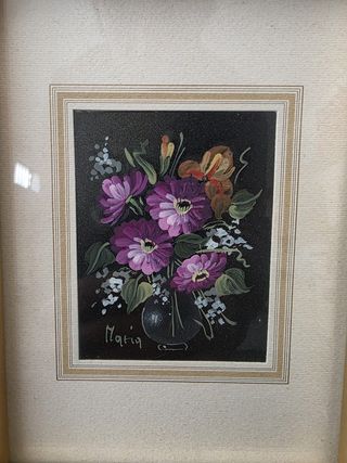 Cuadro floral pintado a mano vintage