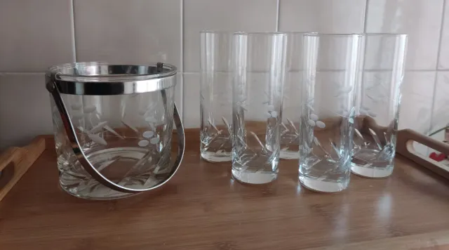 HIELARA Y VASOS DE TUBO VINTAGE CRISTAL TALLADO