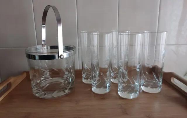 HIELARA Y VASOS DE TUBO VINTAGE CRISTAL TALLADO