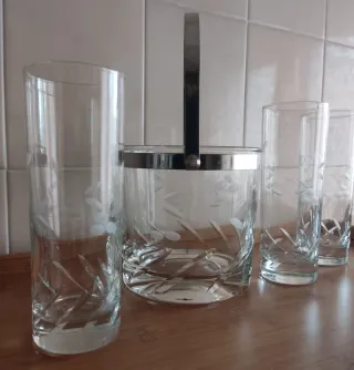 HIELARA Y VASOS DE TUBO VINTAGE CRISTAL TALLADO