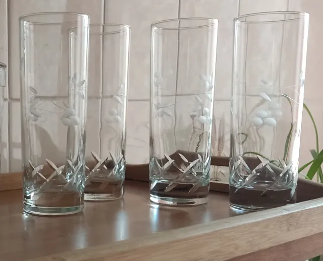 HIELARA Y VASOS DE TUBO VINTAGE CRISTAL TALLADO