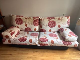 Sofá 3 plazas tela amarillo y azul