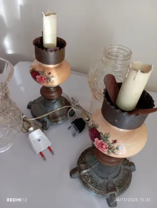 Coppia Lampade Vintage Anni '60 Disegno Floreale