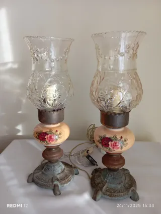 Coppia Lampade Vintage Anni '60 Disegno Floreale