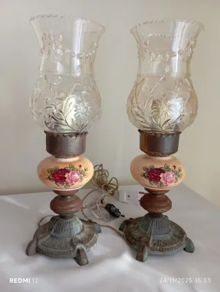 Coppia Lampade Vintage Anni '60 Disegno Floreale