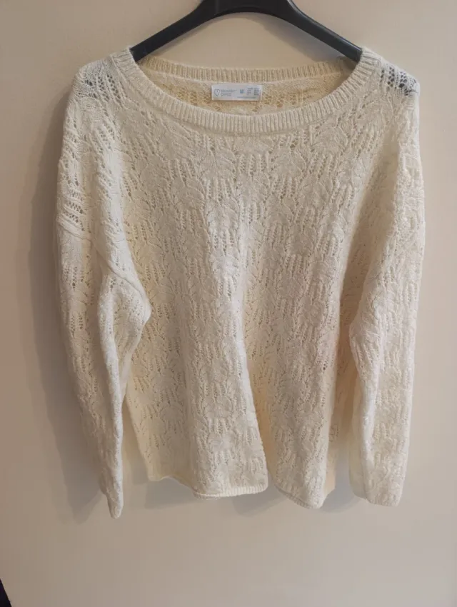 Jersey de punto calado beige talla M