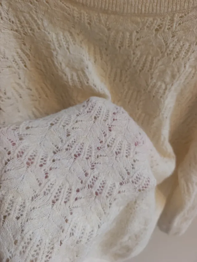 Jersey de punto calado beige talla M