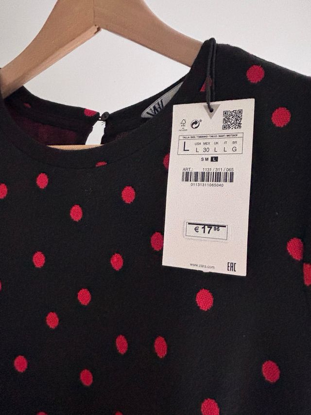 Vestido Zara Negro Lunares Rojos