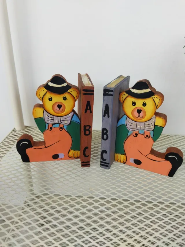 Soportes de libros de ositos de madera