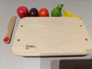 Set tabla de cortar con frutas de juguete cocinita
