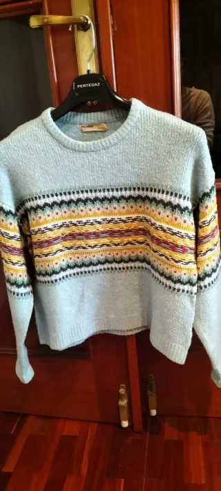 Jersey lana azul claro mujer con greca