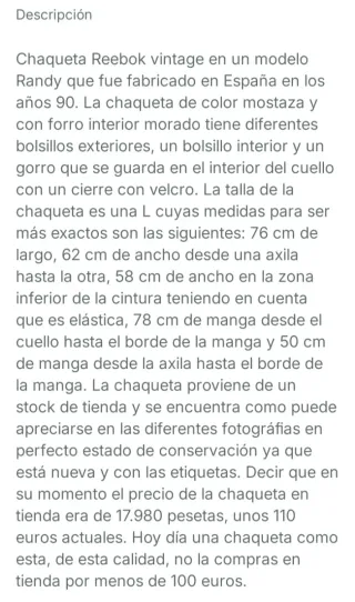 Chaqueta Reebok Vintage - Modelo Randy (Años 90)