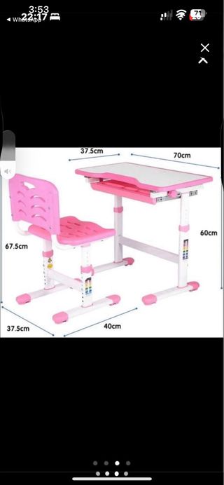 Escritorio y silla infantil rosa ajustable
