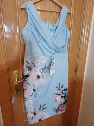 Vestido fiesta azul claro floral
