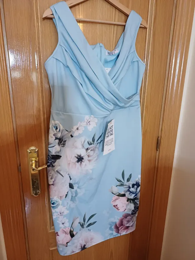 Vestido fiesta azul claro floral