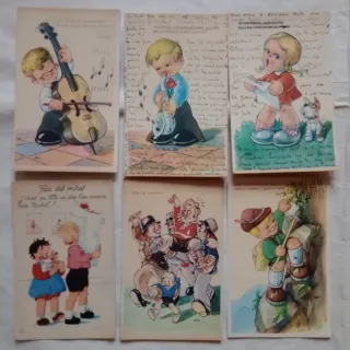 Lotto 6 cartoline vintage illustrate