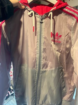 Sudadera Adidas Gris y Rosa con Capucha