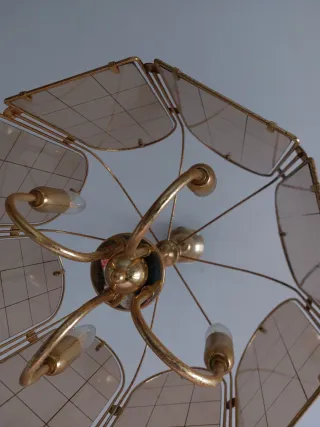 Lampadario vintage ottone e vetro