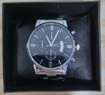 Reloj Geneva Plateado Hombre Negro