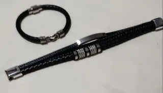 Lote 2 Pulseras Hombre Cuero Negro