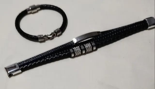 Lote 2 Pulseras Hombre Cuero Negro