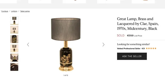 Lampada da tavolo vintage CLAR nera e dorata