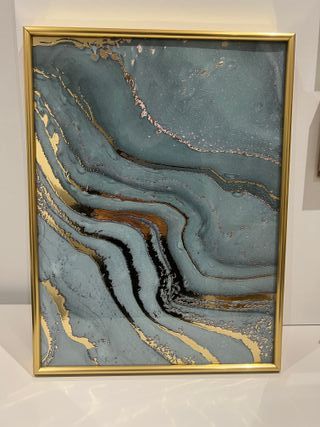 2 cuadros efecto mármol azul y dorado