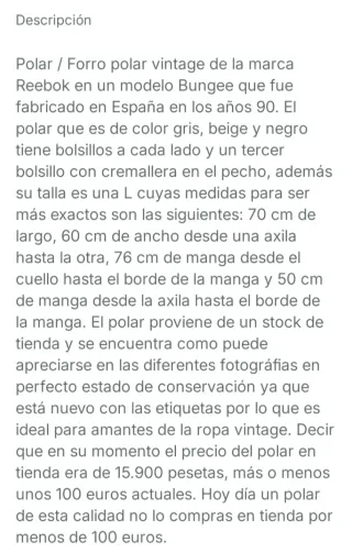 Chaqueta Polar Vintage Reebok - Bungee (Años 90)